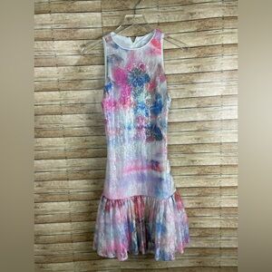 NWOT ONE33 Social Women's White Metallic Floral A-Line Mini Dress Size 4